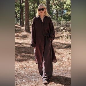 MAMÉNE | linen wide leg drawstring pant in Raisin size 2